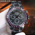 ROLEX Daytona Swiss Replica 12.3MM 904L Steel 7750 Movement Purple Bezel Black Watch